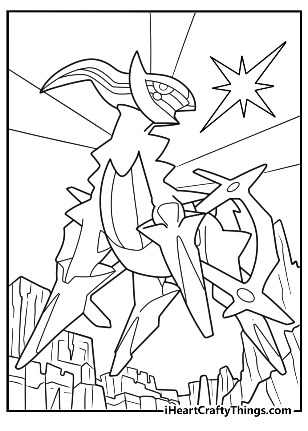 Arceus with time and space effects in background coloring sheet