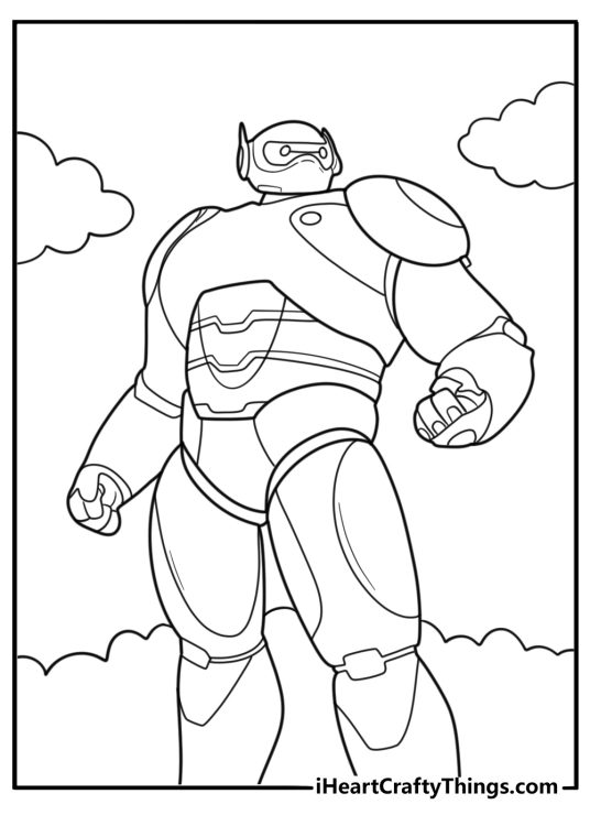Baymax switching from soft to armored mode coloring page