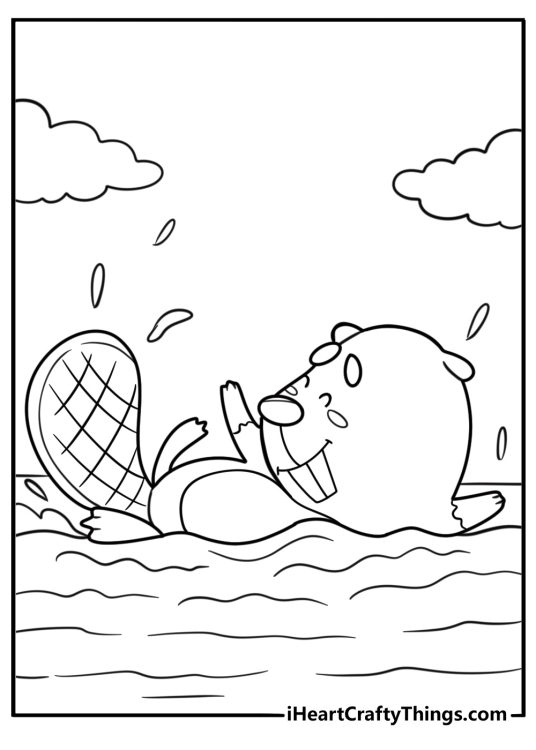Beaver slapping its tail on the water fun printable coloring sheet