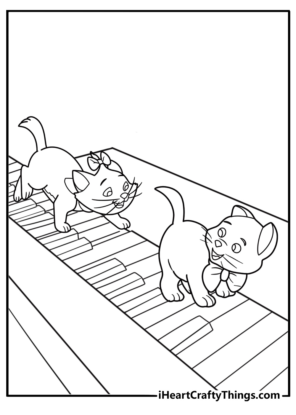 Berlioz and Toulouse chasing each other near a piano fun coloring sheet