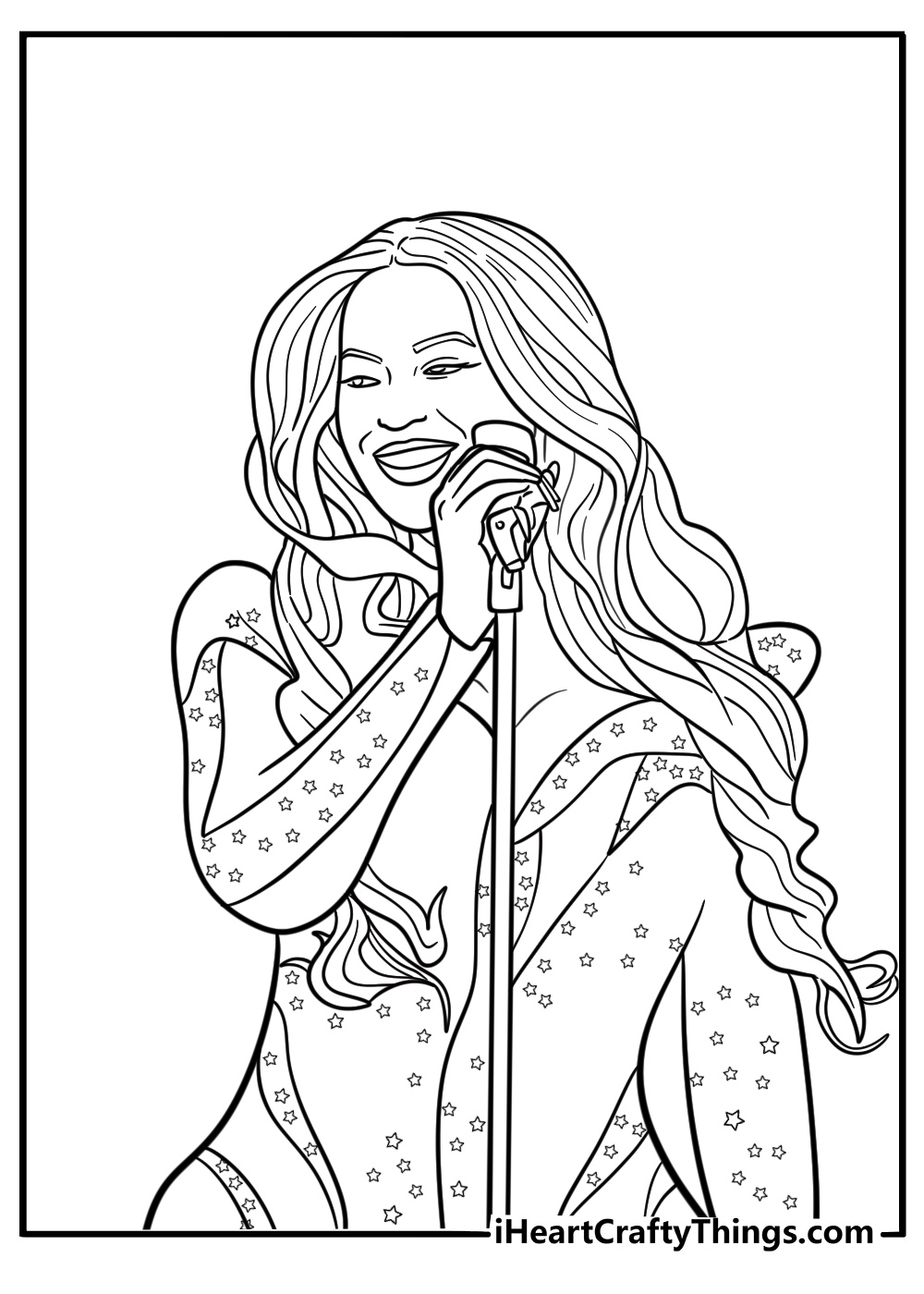 Beyonce holding a mic on a stadium stage free printable coloring page