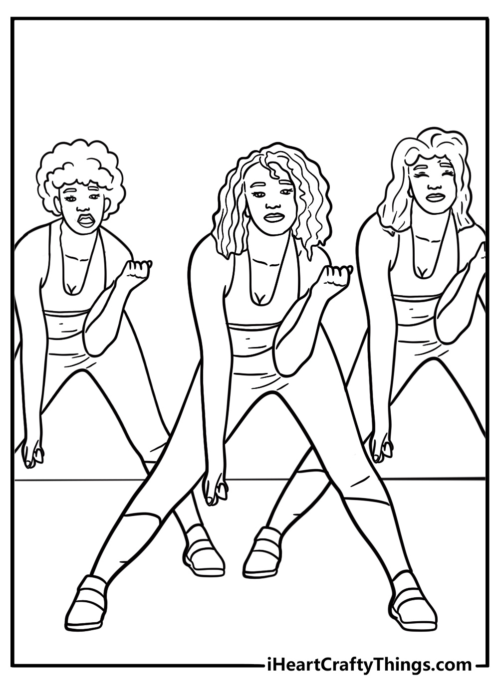Beyonce in a choreographed formation with dancers coloring page