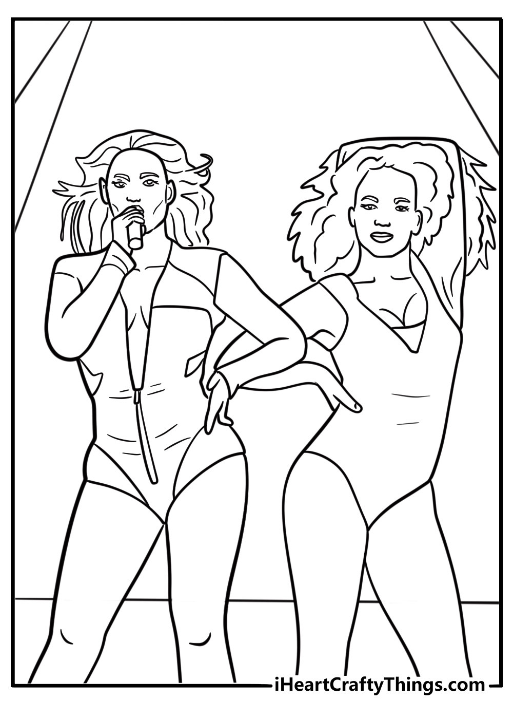 Beyonce in a dance pose on stage free printable coloring page