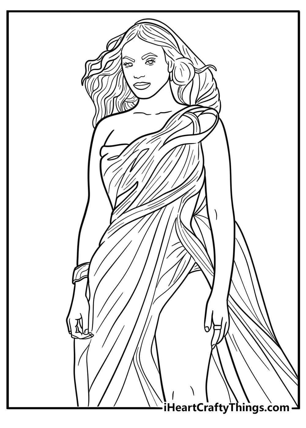 Beyonce in a flowing gown printable coloring sheet