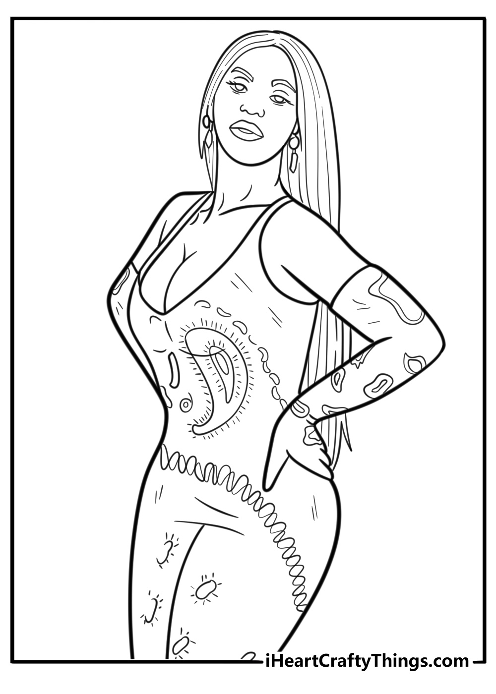 Beyonce in a glamorous dress coloring sheet
