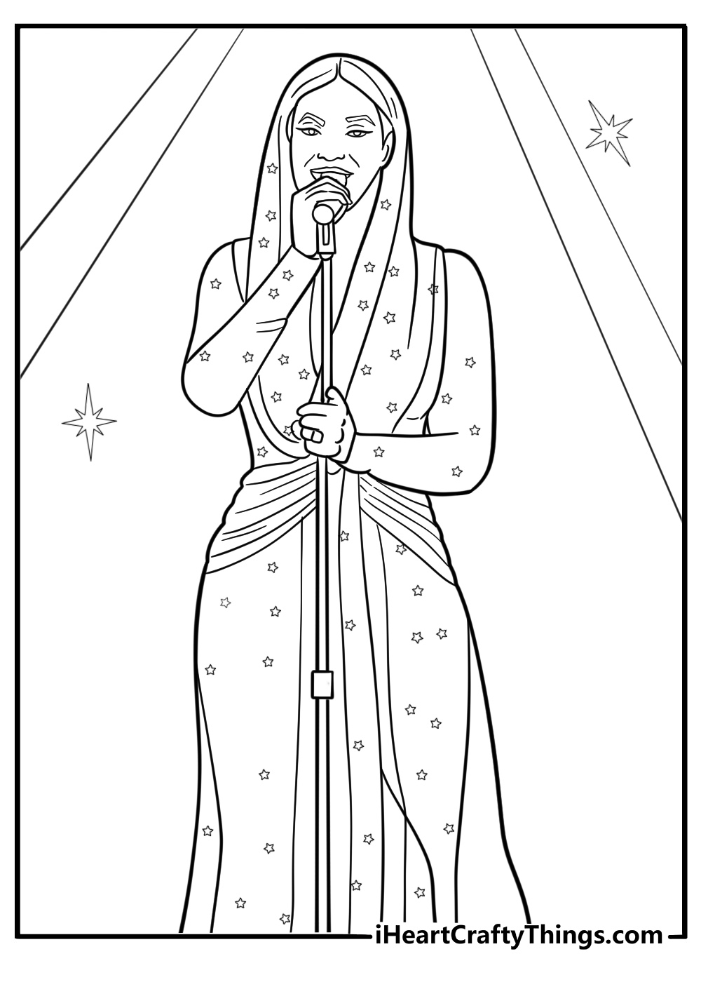 Beyonce in a gold outfit performing live free coloring page PDF