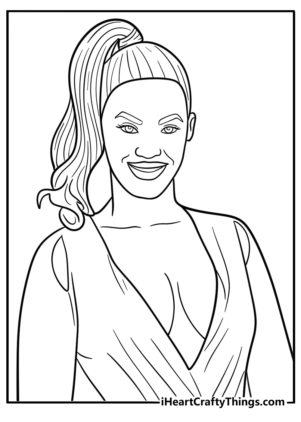 Beyonce in a high ponytail and bodysuit free printable coloring page