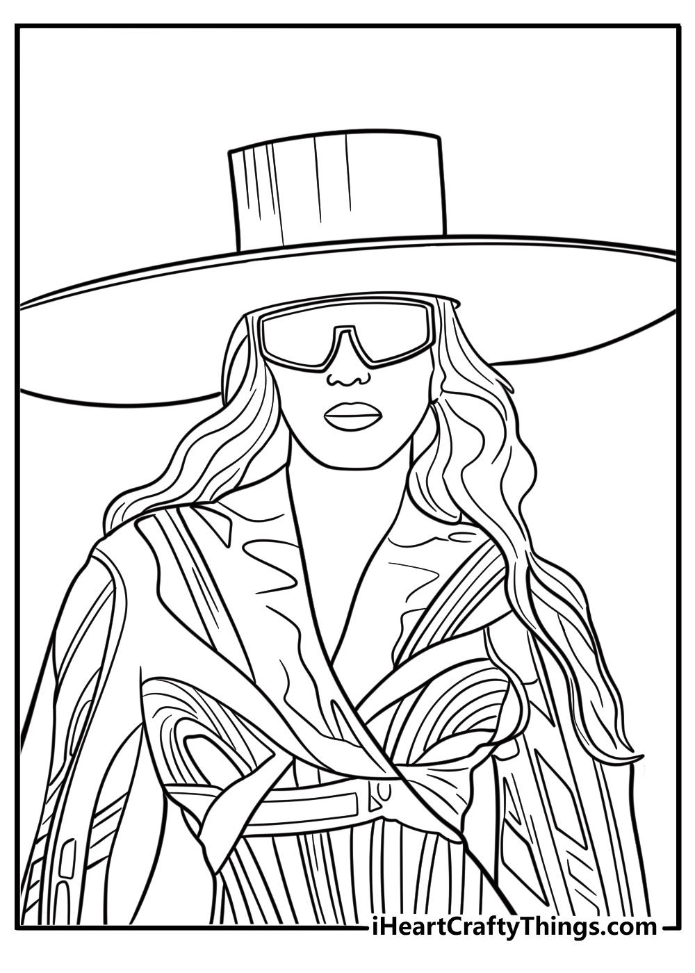 Beyonce in a wide brim hat with sunglasses fun coloring sheet