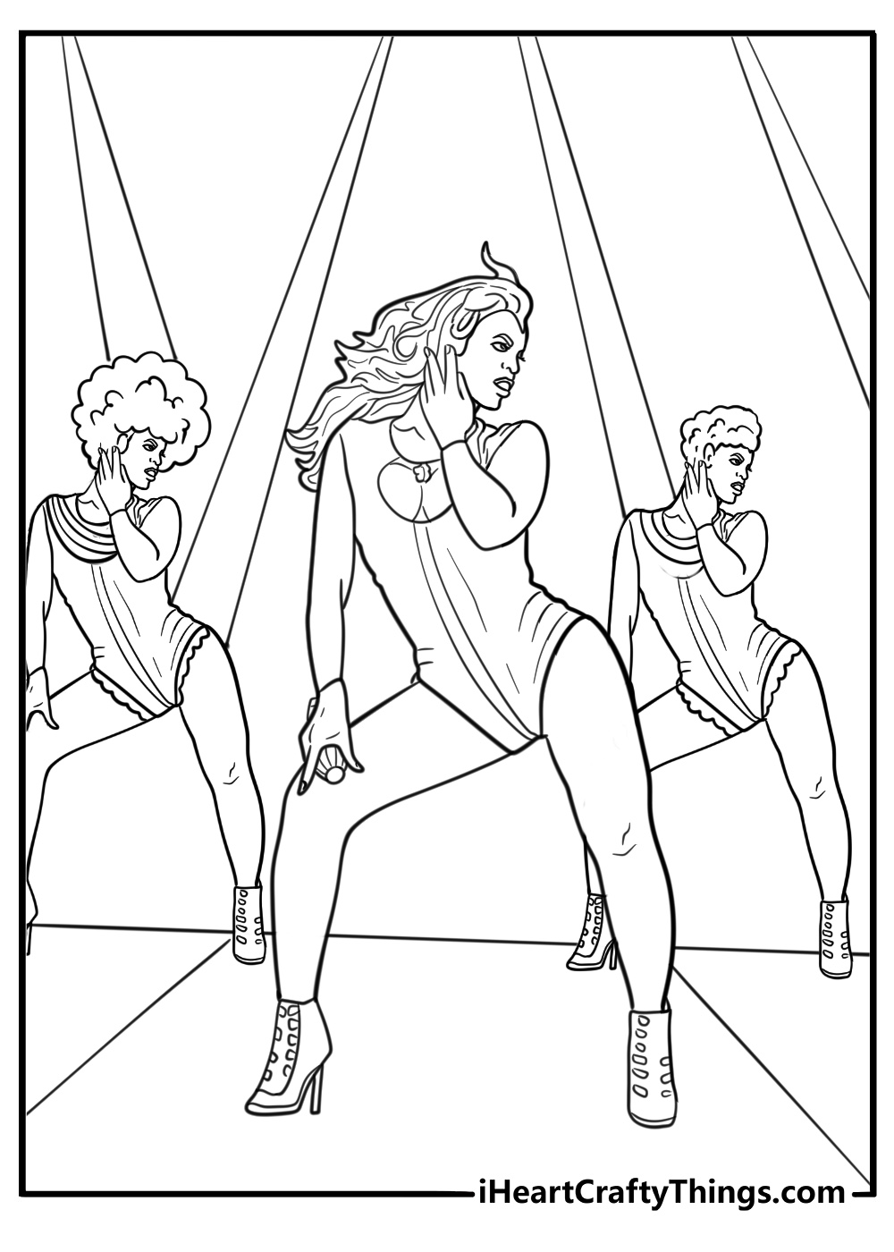 Beyonce leading a group dance routine detailed coloring sheet
