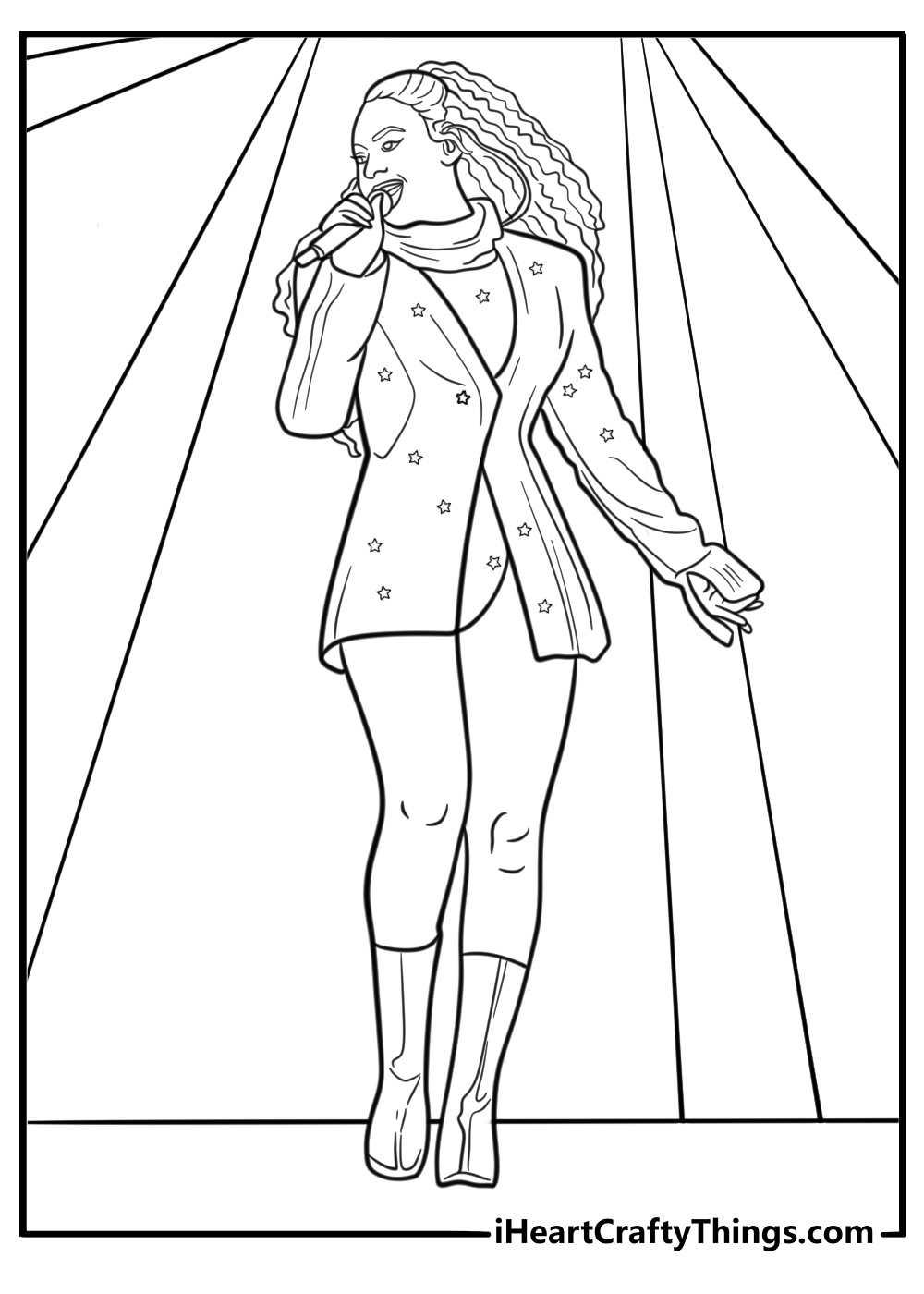Beyonce performing on stage coloring page for kids