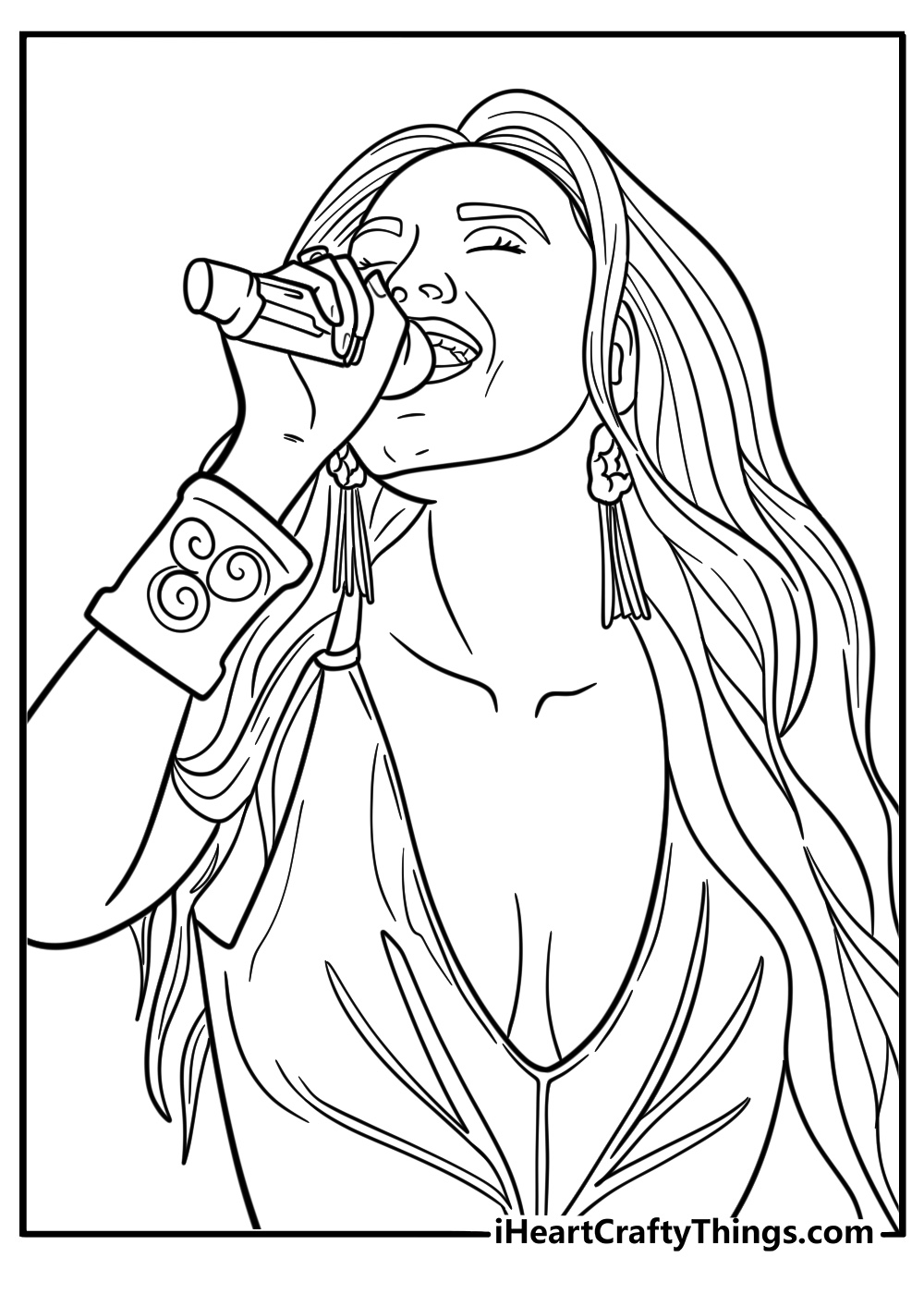Beyonce singing into a microphone free coloring page PDF
