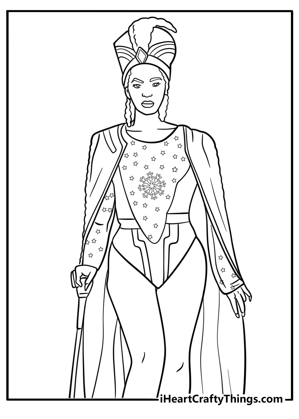 Beyonce wearing a crown and cape fun coloring sheet