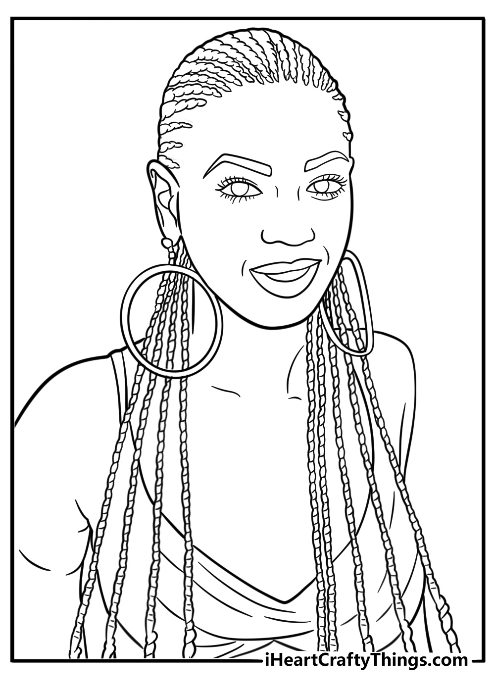 Beyonce with braided hair detailed coloring sheet
