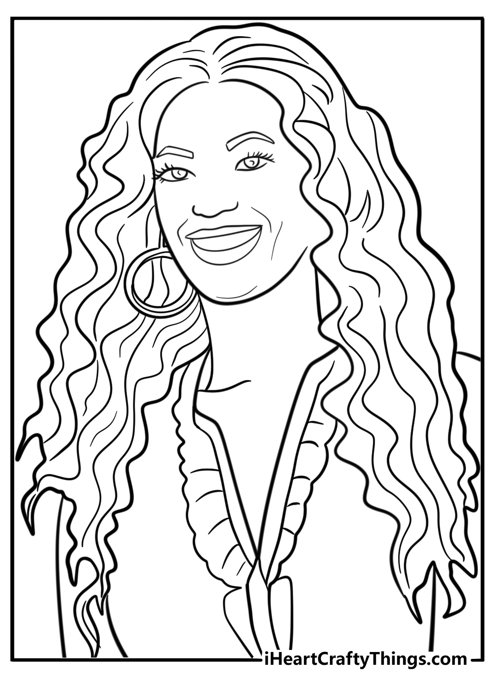 Beyonce with long curly hair coloring page