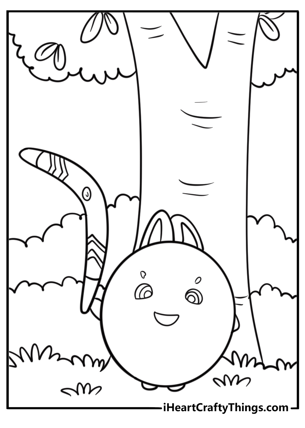 Big Boo playing near a tree coloring page