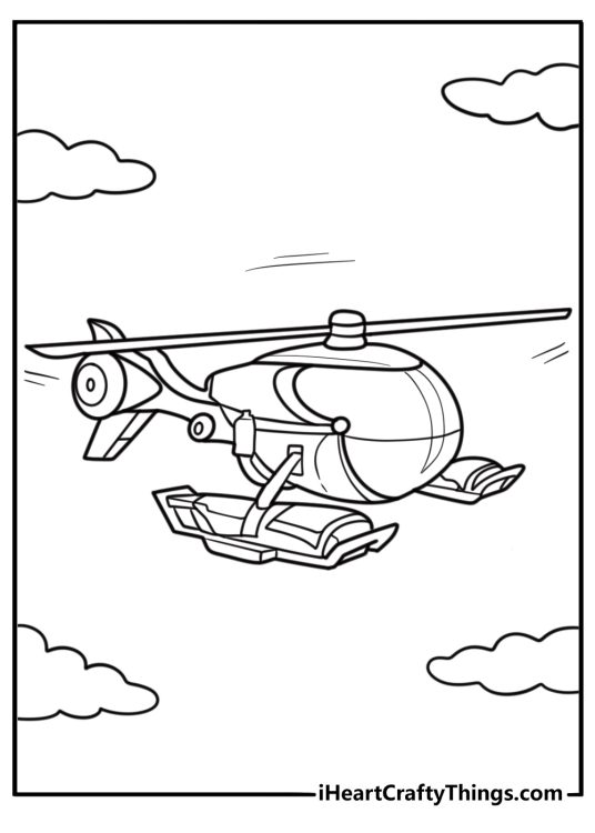 Blades the helicopter flying in the sky coloring page