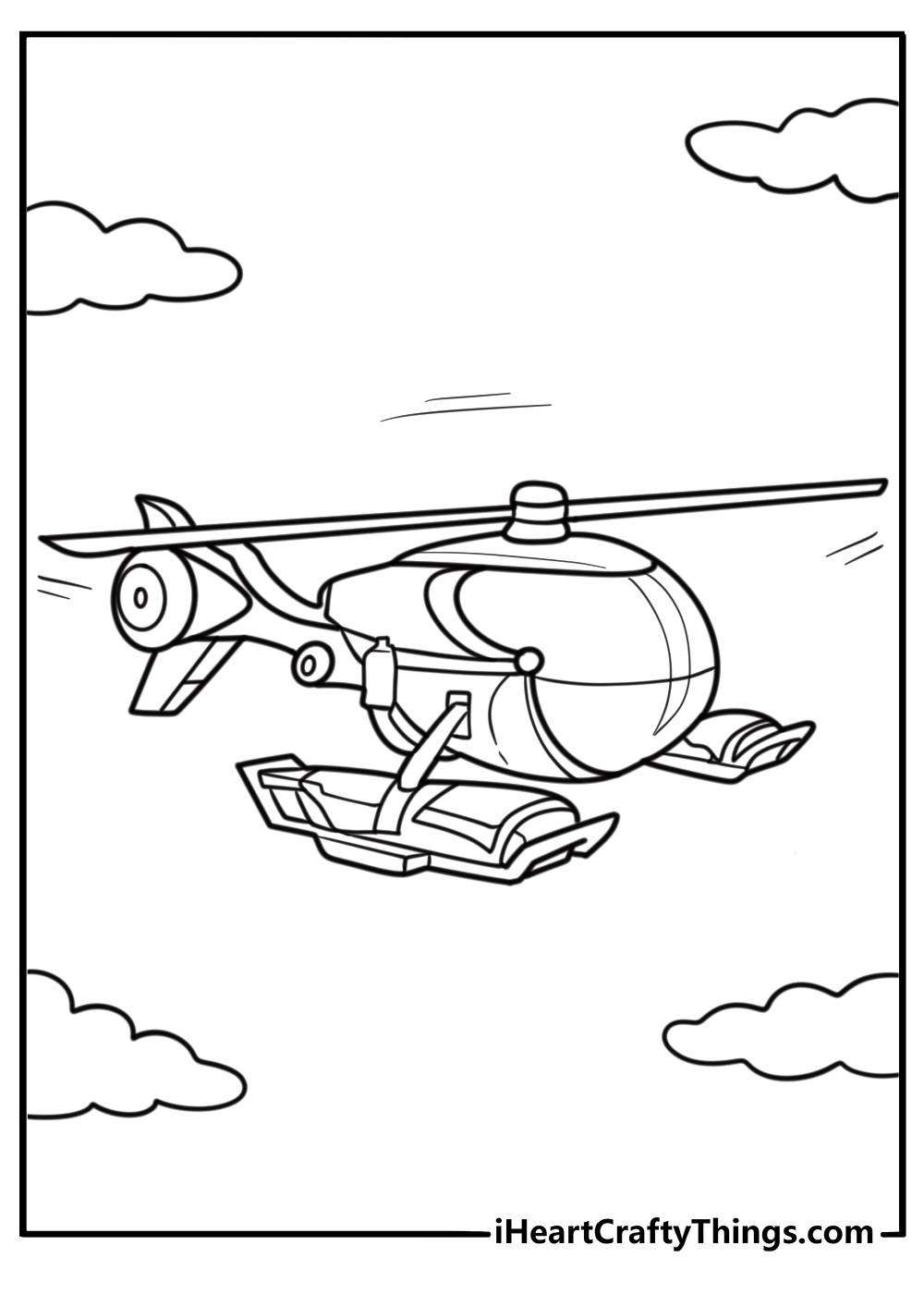Blades the helicopter flying in the sky coloring page