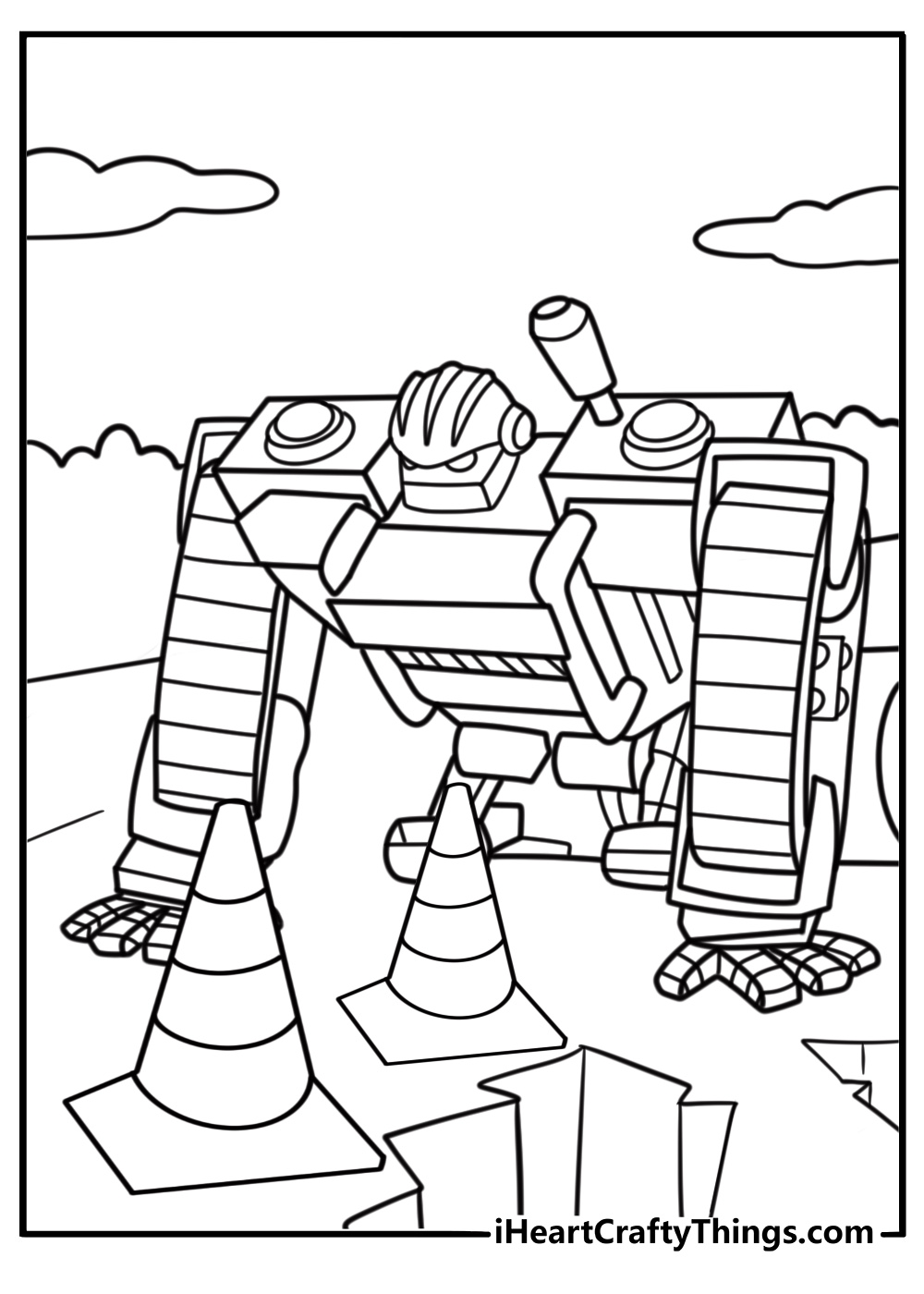 Boulder fixing a broken road coloring page