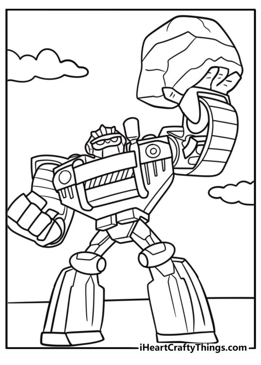 Boulder the construction bot lifting a rock coloring sheet