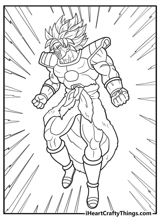 Broly breaking free from control and glowing with power coloring sheet