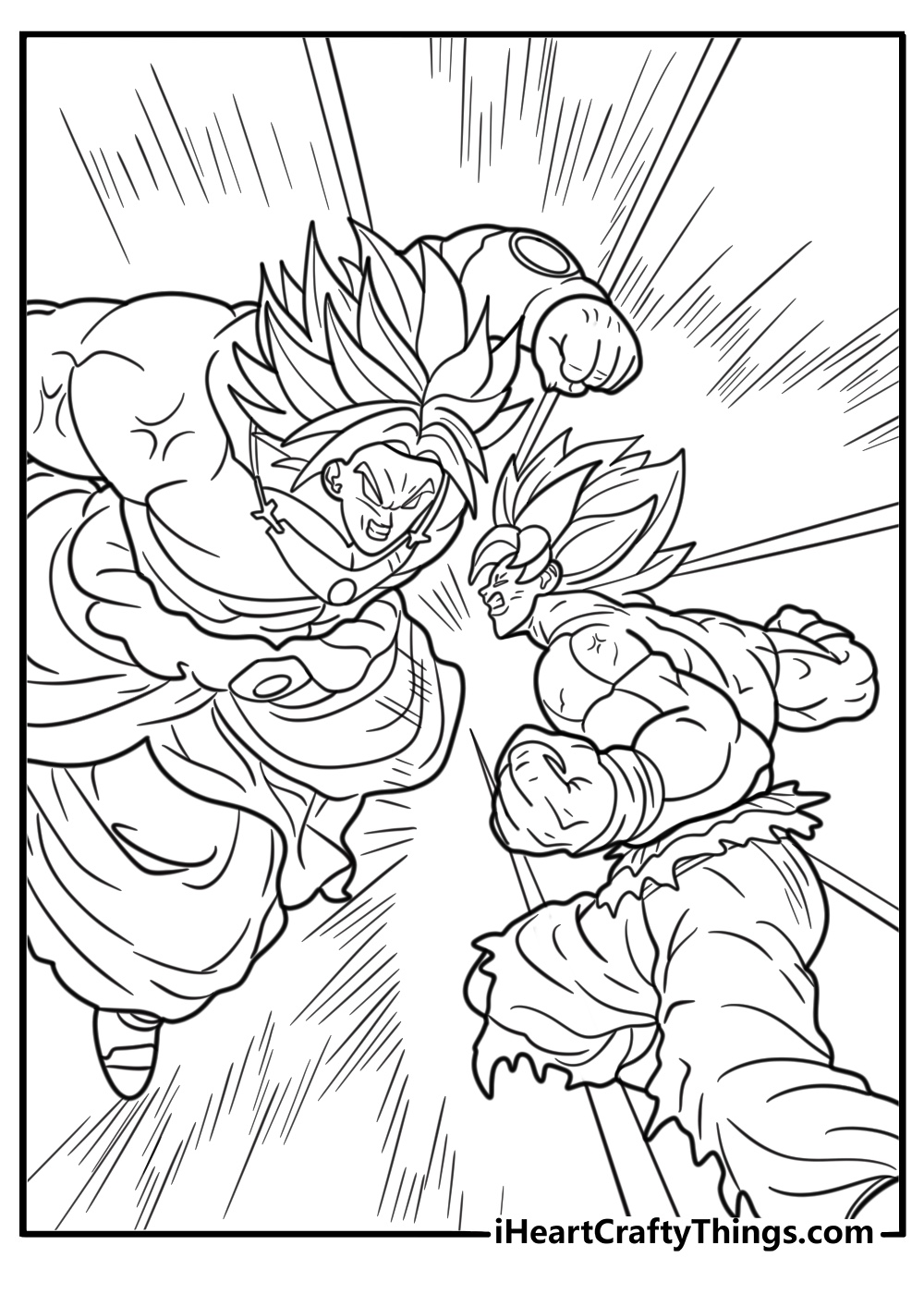 Broly clashing with Goku in a powerful attack coloring sheet