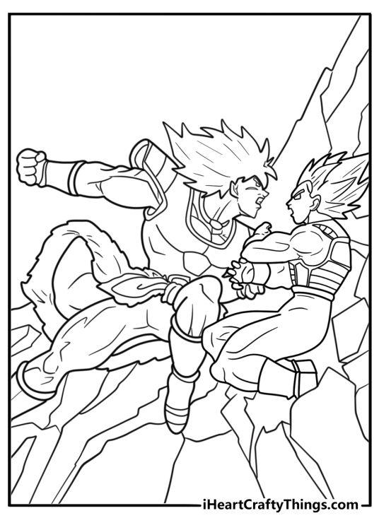 Broly fighting Vegeta in an icy landscape coloring page