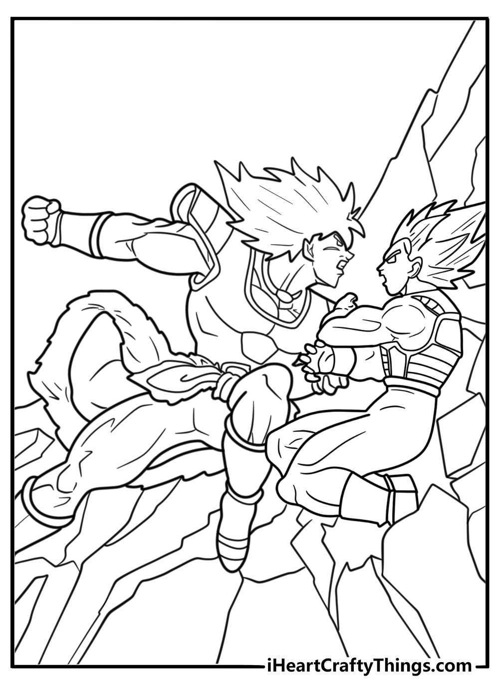 Broly fighting Vegeta in an icy landscape coloring page