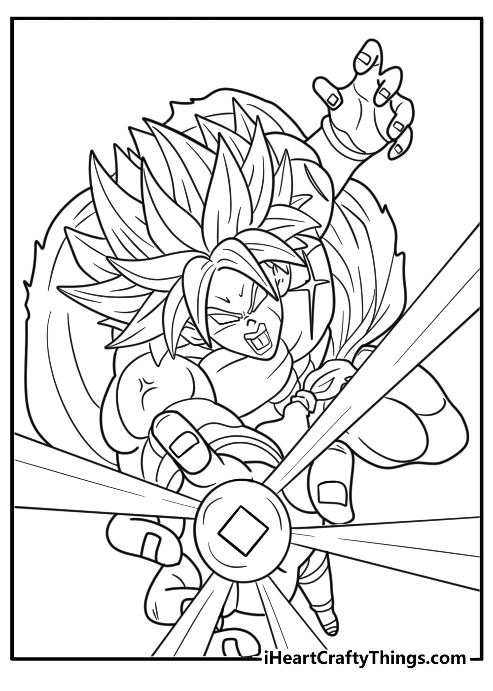 Broly firing an energy blast from his hand coloring page