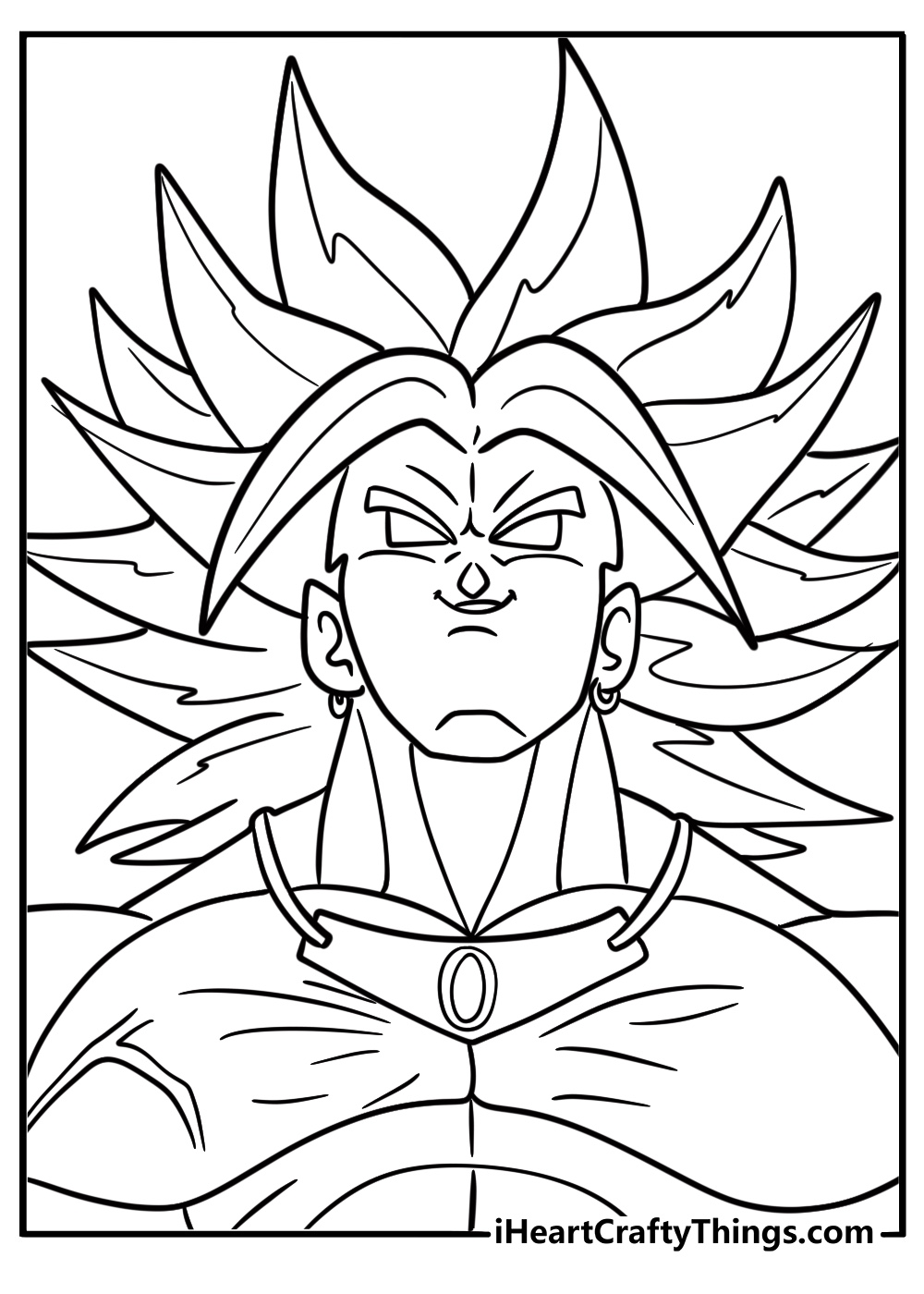 Broly in Super Saiyan form with spiky hair printable coloring sheet