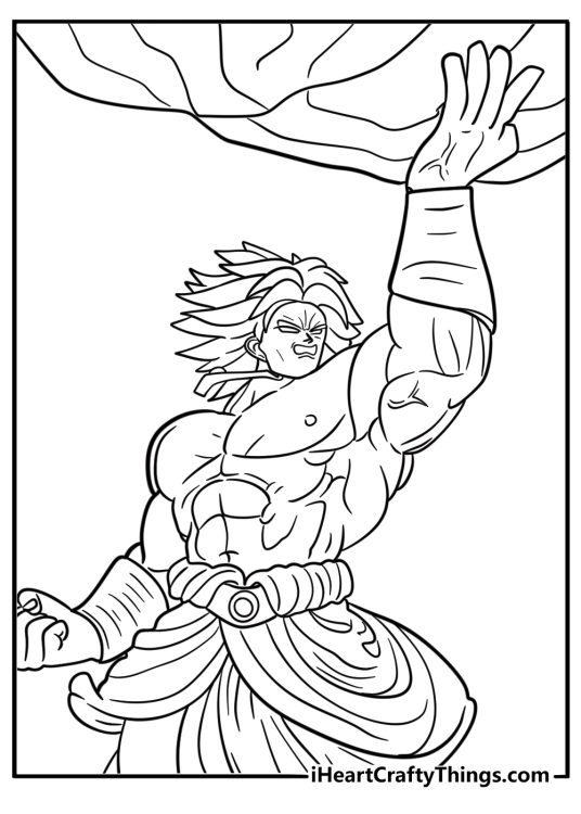 Broly lifting a massive boulder with one hand free coloring page