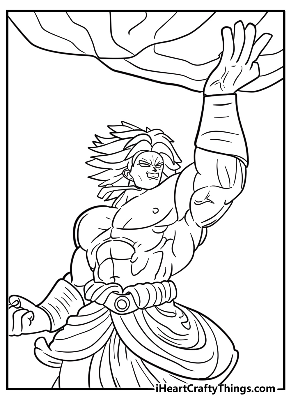 Broly lifting a massive boulder with one hand free coloring page