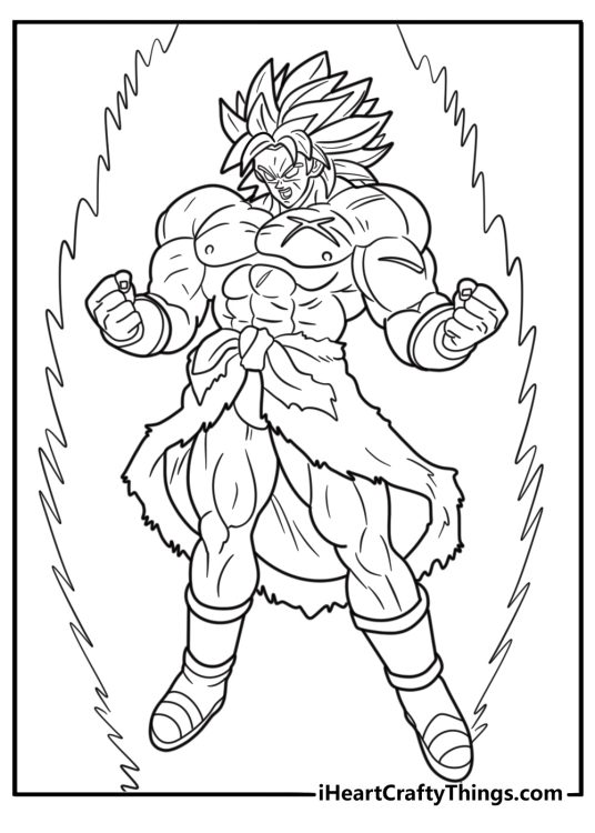 Broly powering up with green energy coloring page