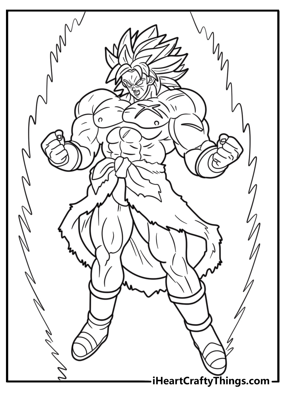 Broly powering up with green energy coloring page