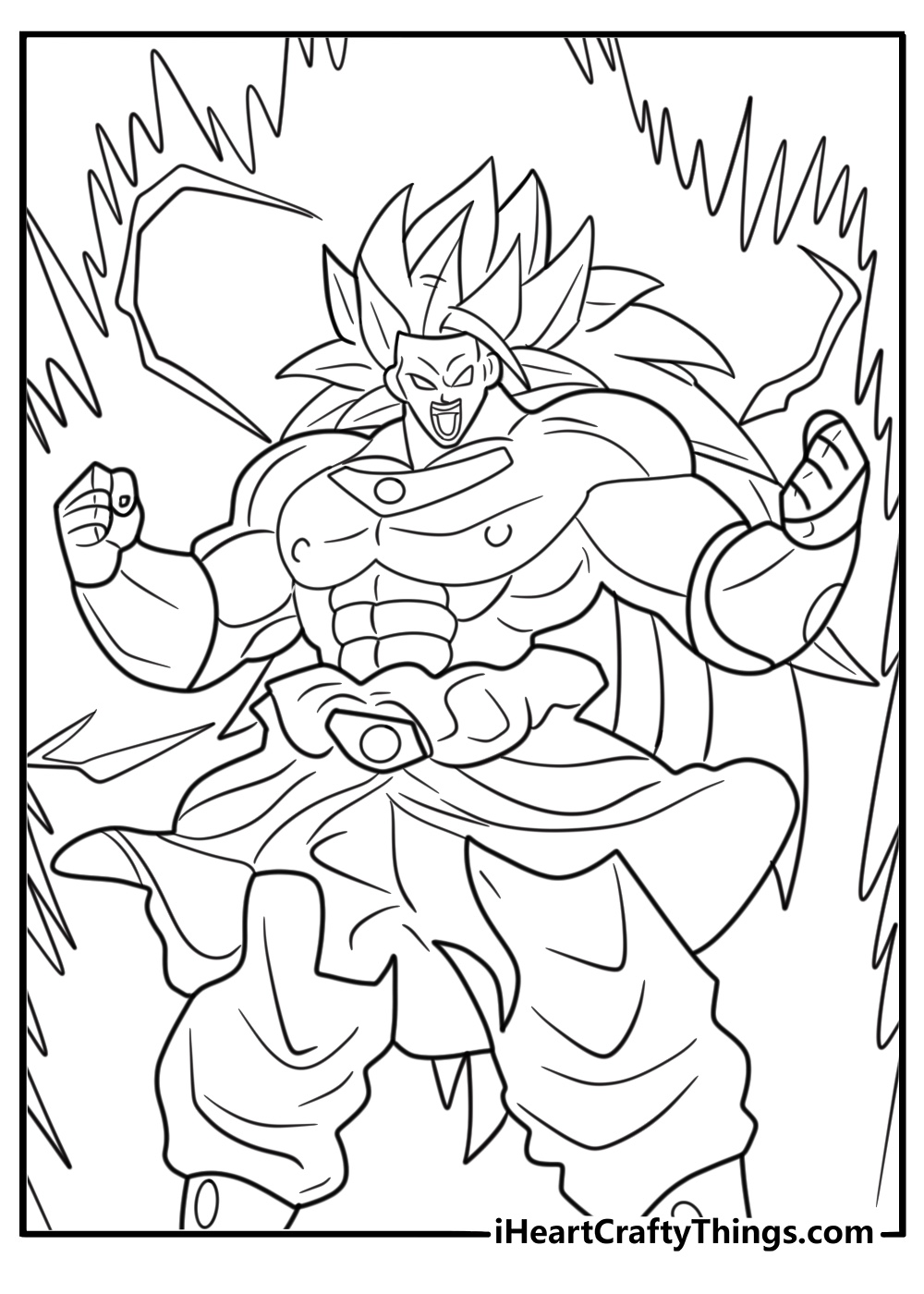 Broly roaring during transformation with lightning effects free coloring page