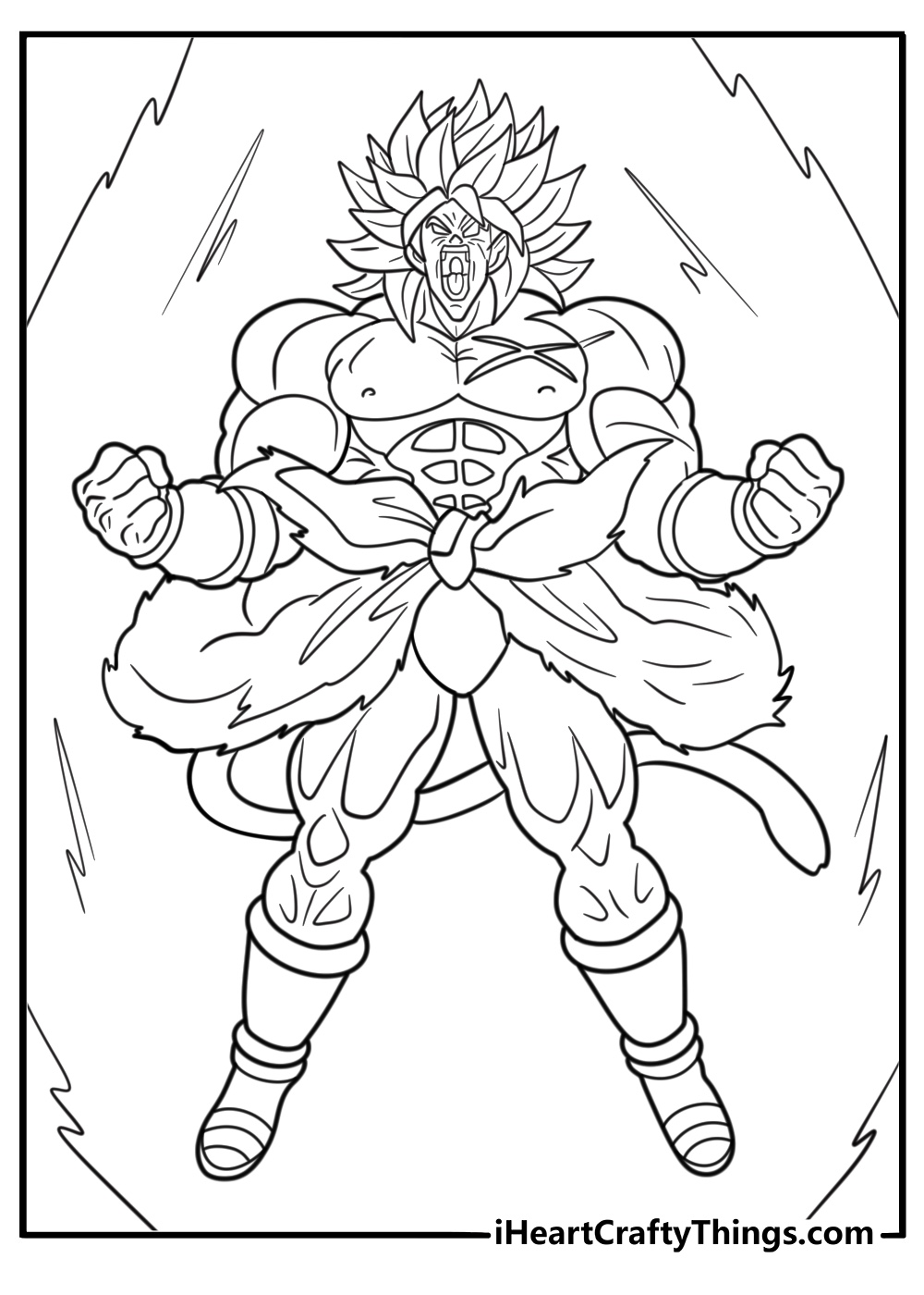 Broly screaming with glowing eyes free coloring page PDF