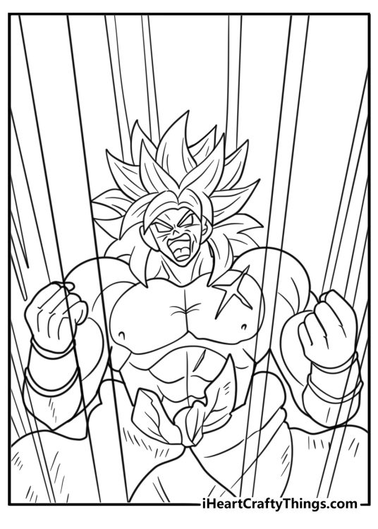 Broly unleashing a giant green energy wave free coloring page