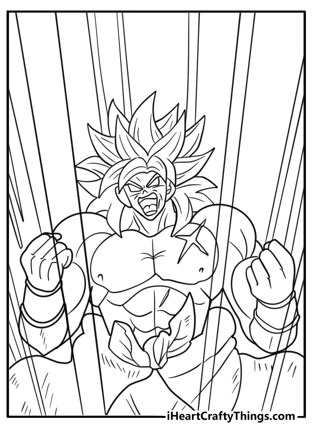 Broly unleashing a giant green energy wave free coloring page