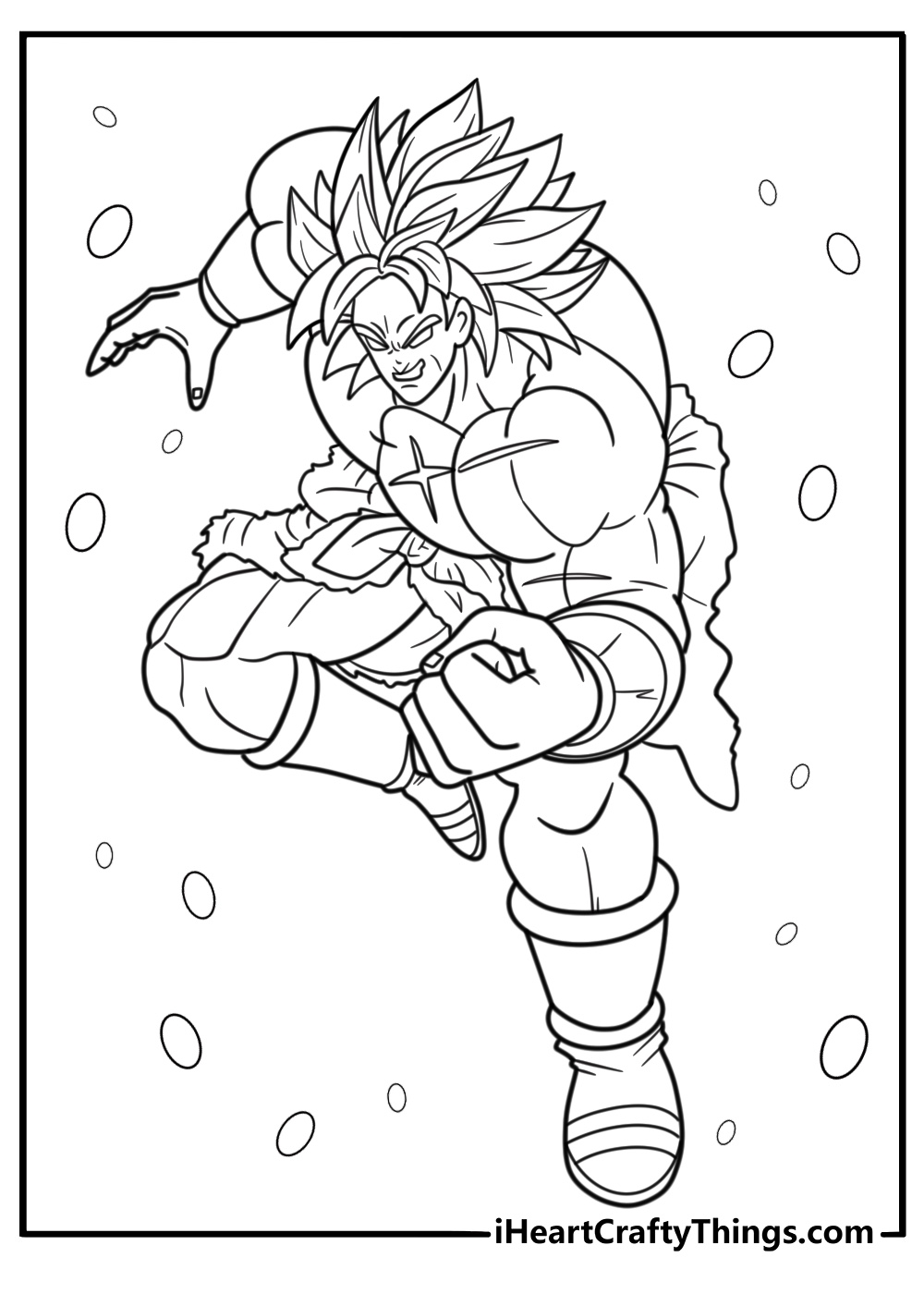 Broly wearing his battle armor from Dragon Ball Super free coloring page