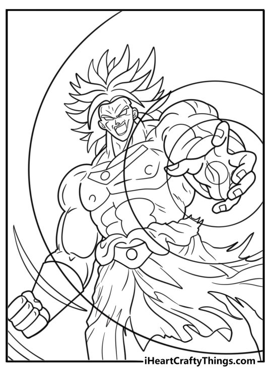 Broly with energy swirling around his fists printable coloring sheet