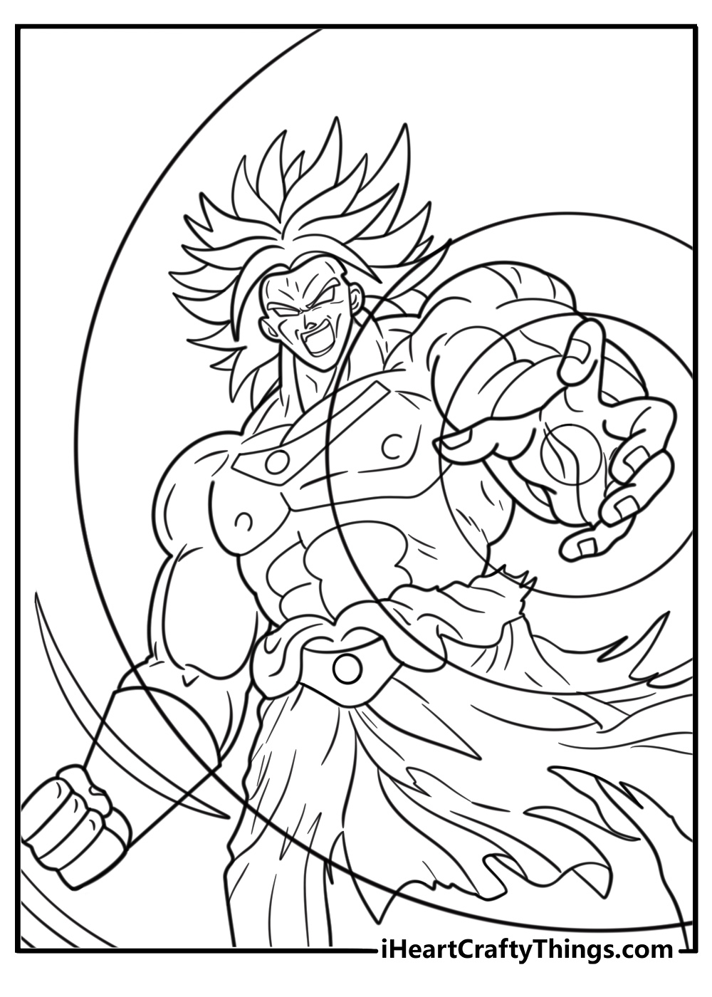 Broly with energy swirling around his fists printable coloring sheet