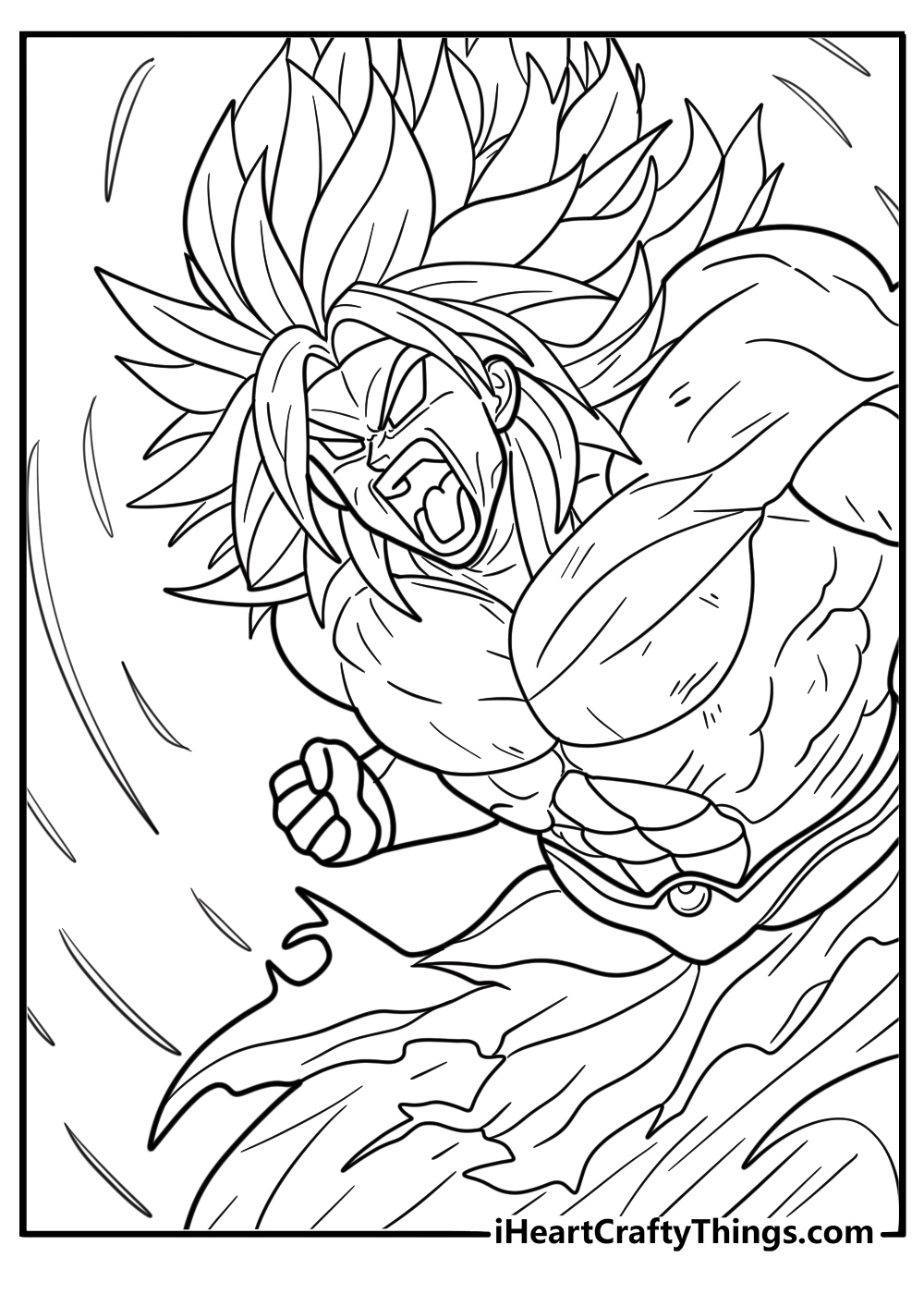 Broly with torn clothes after transformation printable coloring sheet