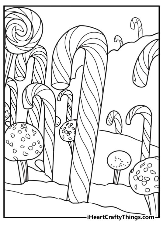Candy canes growing along the trail coloring page