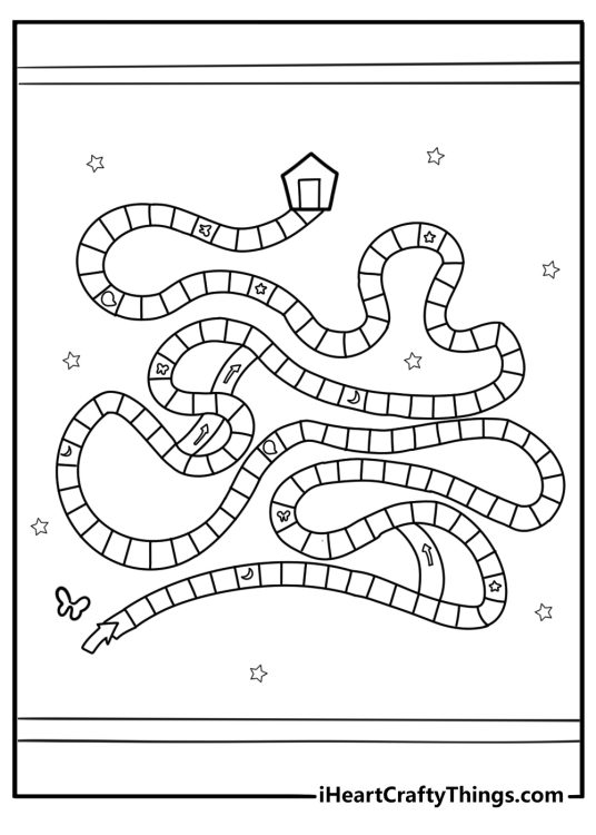 Candyland game board with colorful winding path coloring page