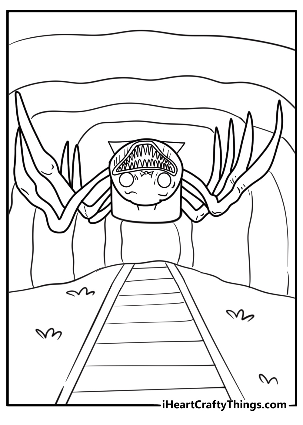 Charles crawling upside down on tunnel walls in the dark printable coloring sheet