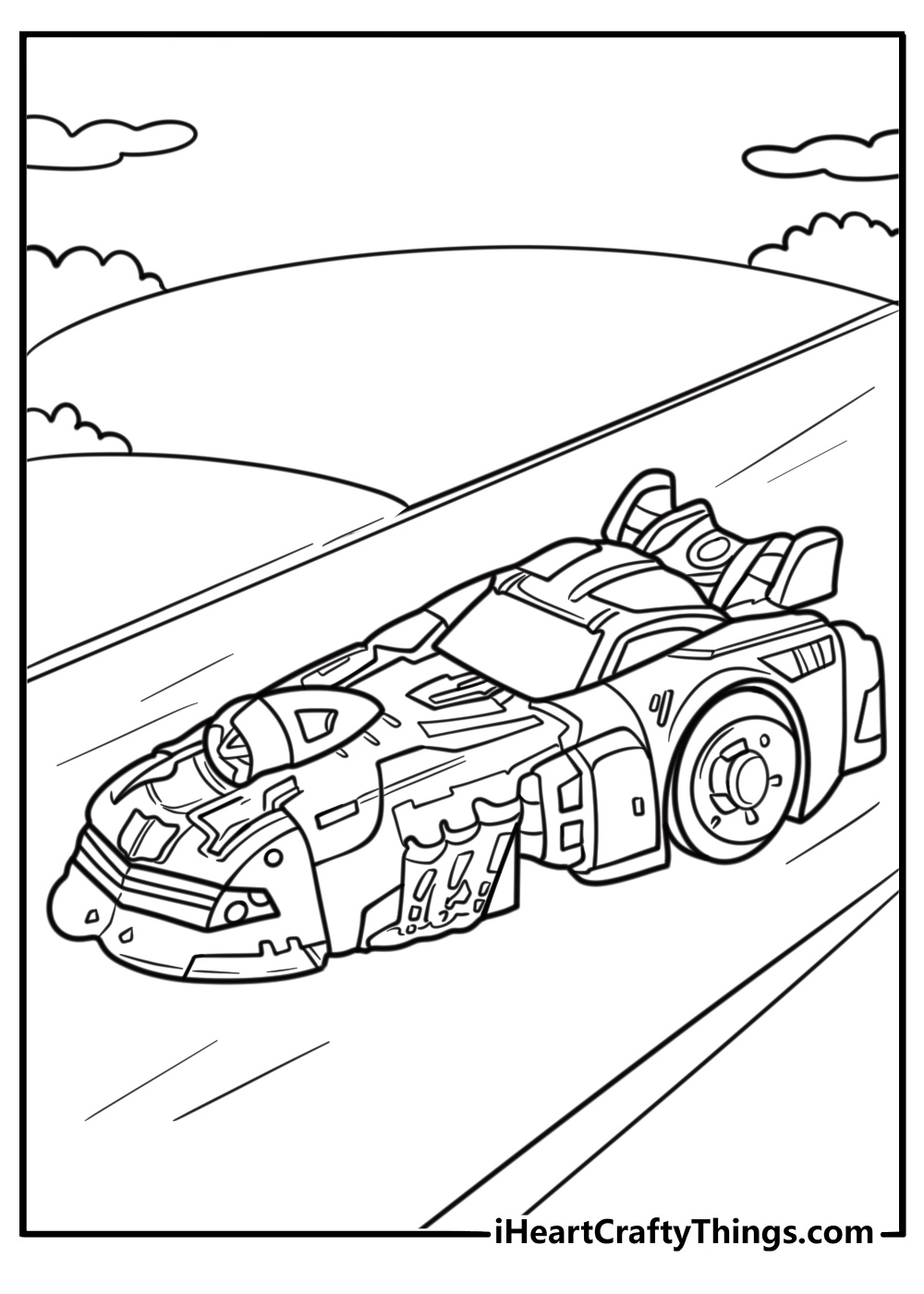 Chase the police bot driving fast coloring page