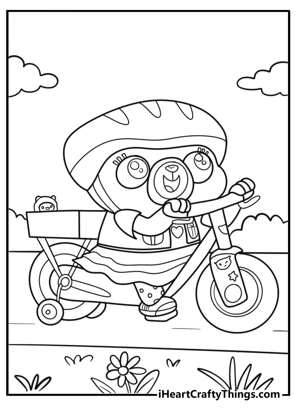 Chip and Potato riding a scooter coloring page