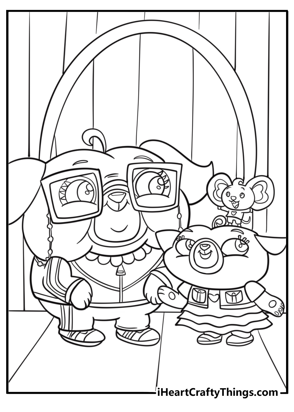 Chip and Potato visiting Grandma Pug coloring page
