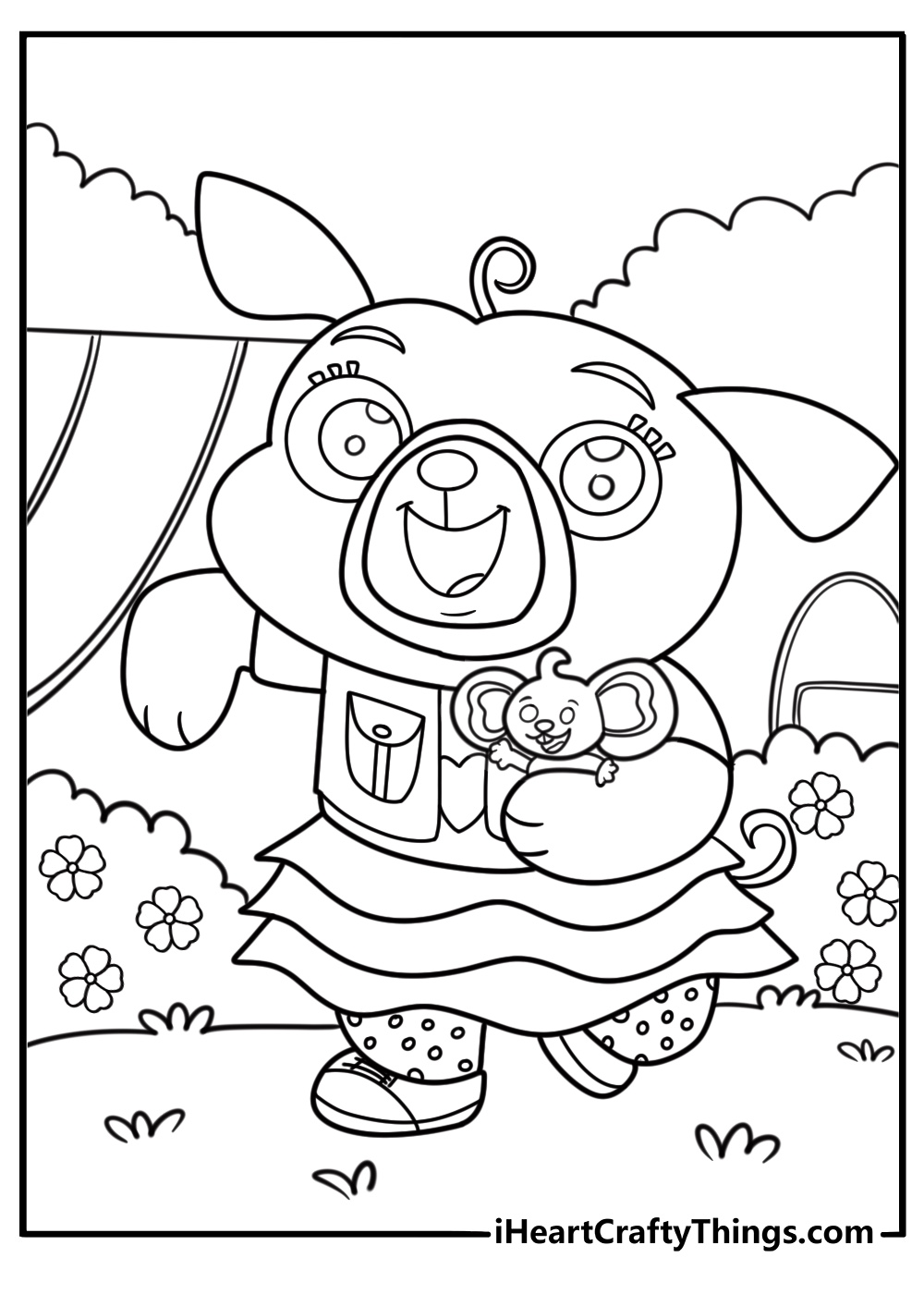 Chip and Potato walking to kindergarten coloring page