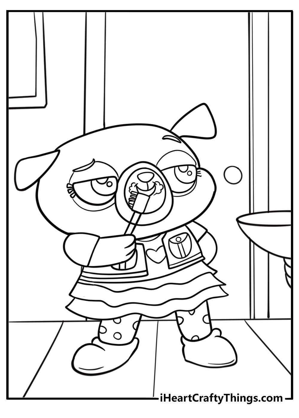 Chip brushing her teeth at bedtime coloring sheet