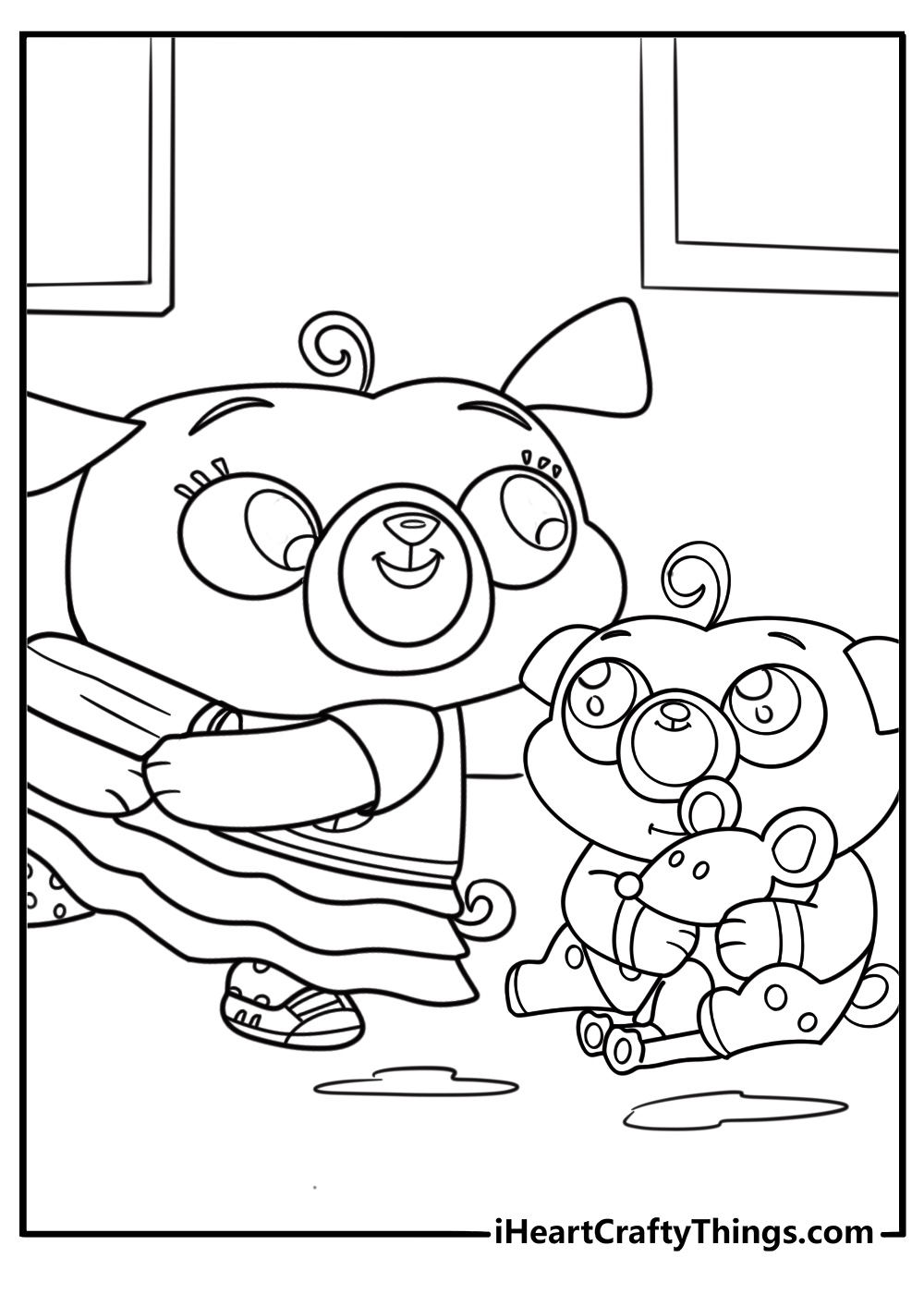 Chip helping Totsy Tot at home coloring page